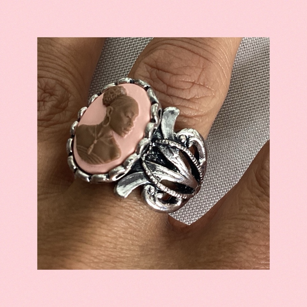 Pink and Silver Vintage Floral Ring